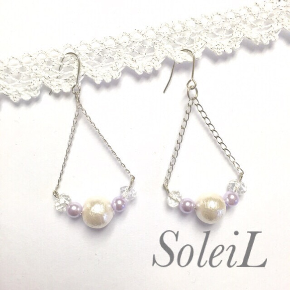 SoleiL☆パープルパール×しずく型チェーンピアス 2枚目の画像