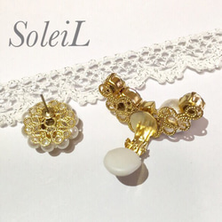 SoleiL☆ローズ×パールピアス＆イヤーカフ 2枚目の画像