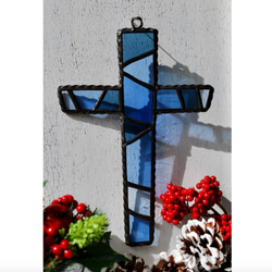 ステンドグラスパネルクロスアート 十字架 ガラスアート　モザイク 34×25 ステンドグラスパネルクロスアート 十字架 ガラスアート モザイク 34