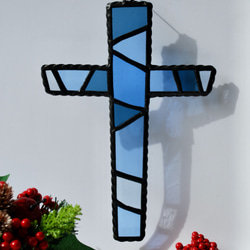 青いステンドグラスの十字架 Blue cross 2枚目の画像