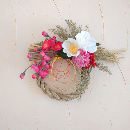 2022 お正月 しめ縄飾り 和モダン 2way 茜椿×カラー ＊187 モダン 正月飾り