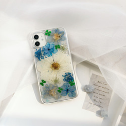 乙女のコスモス スマホリング 押し花スマホケース iPhone15・Xperia・Galaxy・AQUOSケース 1枚目の画像