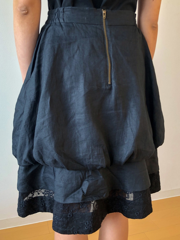 黒リネン バルーンスカート 7枚目の画像