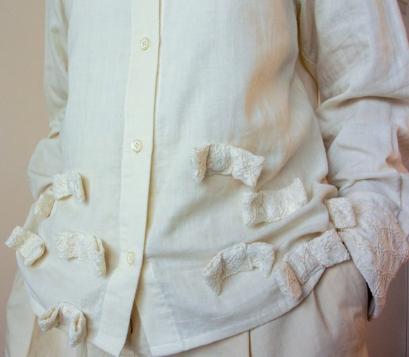 白レースリボンシャツ 4枚目の画像