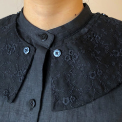 黒リネン つけ襟半袖シャツ 4枚目の画像