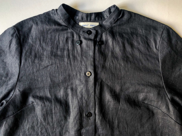 黒リネン つけ襟半袖シャツ 8枚目の画像