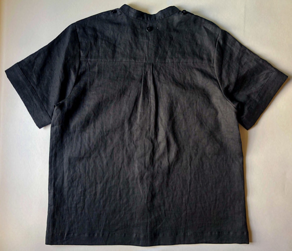 黒リネン つけ襟半袖シャツ 9枚目の画像