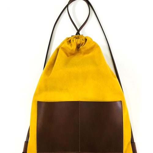 ピッグスエードと本革のナップサック(黄色) リュック・バック