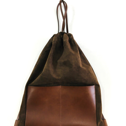 ピッグスエードと本革のナップサック(紫) リュック・バックパック