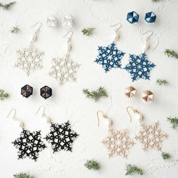 【冬限定スペシャルセット】*＊SnowFlake＊* ースノーグレイ　ピアス／イヤリング　 4枚目の画像