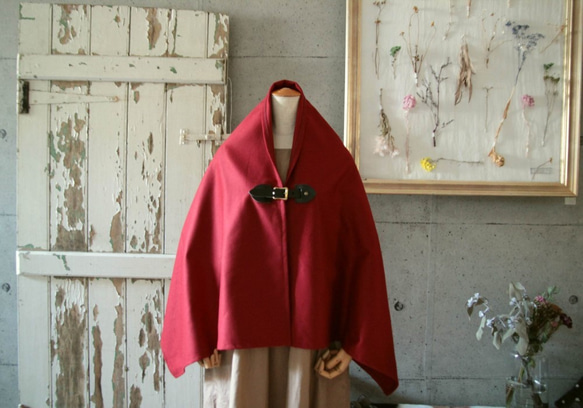 ○カシミア100％○ ロイヤルレッド 最高級ポンチョ シャルム加工