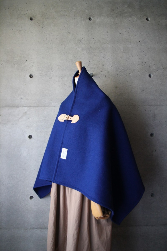 綺麗美麗的藍色にも甚至日本服裝^ ^梅爾頓雨披天然皮革皮帶定制可用羊駝混紡 第6張的照片