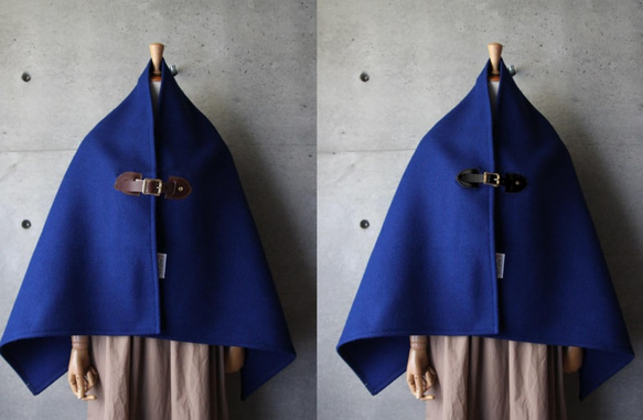 綺麗美麗的藍色にも甚至日本服裝^ ^梅爾頓雨披天然皮革皮帶定制可用羊駝混紡 第7張的照片