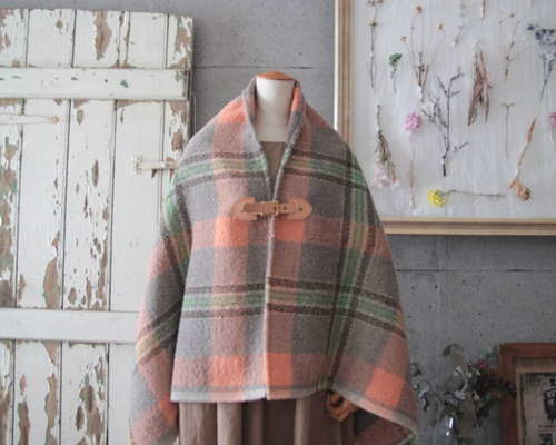 チャドバレー　ヴィンテージ（アルパカモヘア） ◎ピンクチェック◎ アルパカモヘアのシャギー生地 ナチュラル牛革