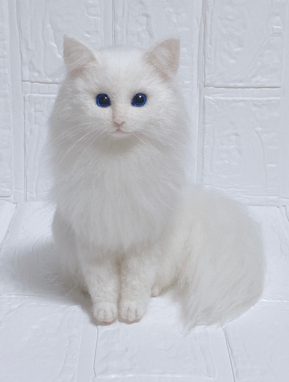 羊毛フェルト猫 白猫 長毛白猫 猫 リアル猫 羊毛フェルト pon