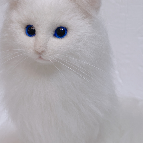 猫 羊毛フェルト猫 白猫 リアル猫 羊毛フェルト pon pon 通販