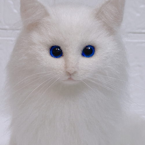 羊毛フェルト猫 白猫 長毛白猫 猫 リアル猫 羊毛フェルト pon