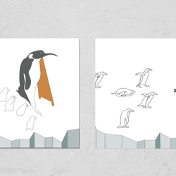 ペンギン立て看板に興味津々　正方形キャンバスプリント・ファブリックパネル 4枚目の画像