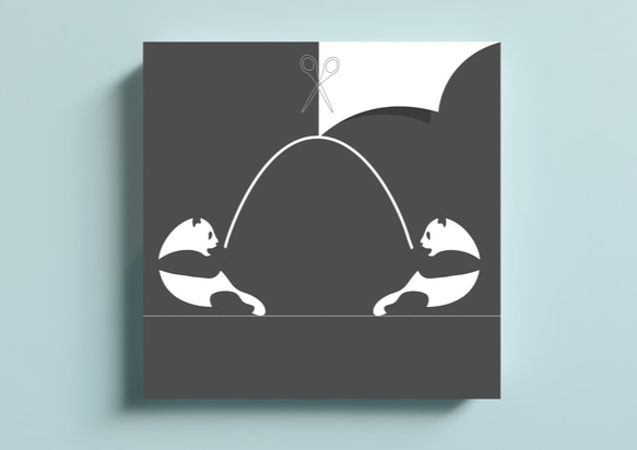 白黒つけるパンダ　正方形キャンバスプリント・ファブリックパネル　モノクロアートを飾る 1枚目の画像
