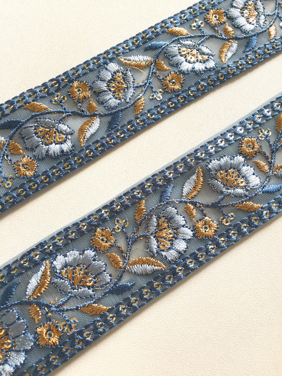 【50cm】インド刺繍リボン　ブルー 3枚目の画像