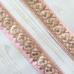 【30%OFF】【50cm】インド刺繍リボン ハート ピンク 3枚目の画像