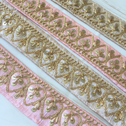 【30%OFF】【50cm】インド刺繍リボン ハート ピンク 5枚目の画像