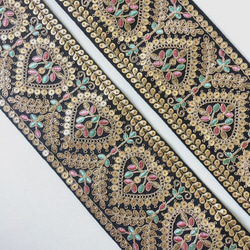 【50cm】インド刺繍リボン ハート 黒 3枚目の画像
