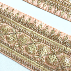 【50cm】インド刺繍リボン ピンク スパンコール 3枚目の画像