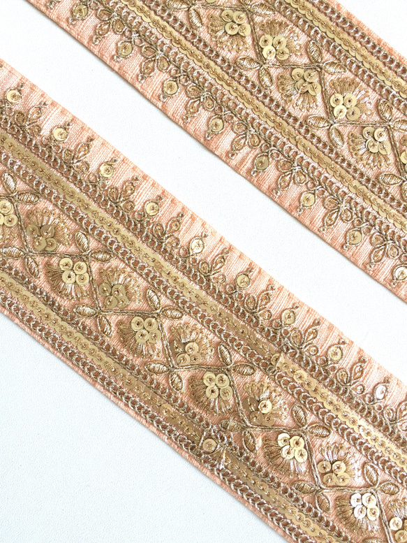 【50cm】インド刺繍リボン ピンク スパンコール 1枚目の画像