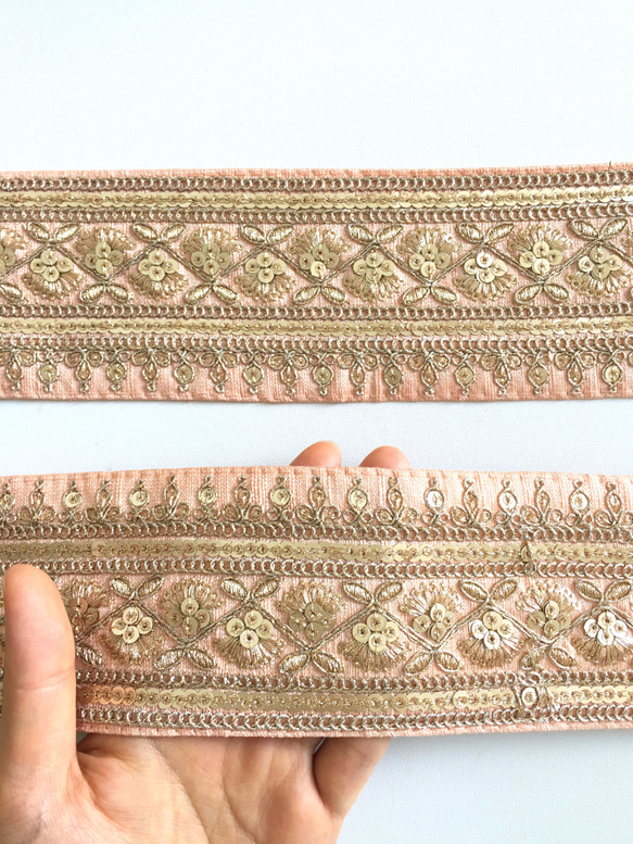【50cm】インド刺繍リボン ピンク スパンコール 5枚目の画像