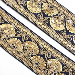 【50cm】インド刺繍リボン ネイビー 扇 3枚目の画像