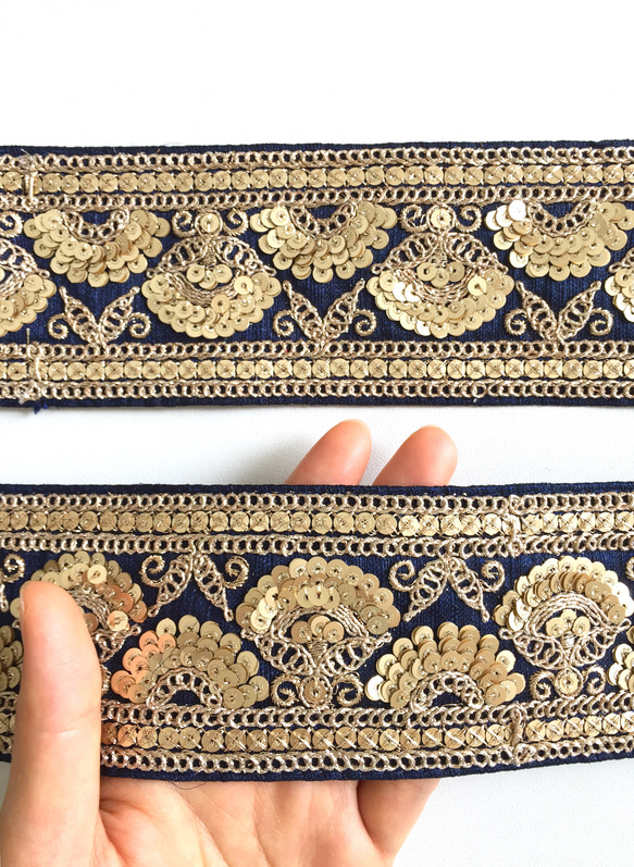 【50cm】インド刺繍リボン ネイビー 扇 4枚目の画像