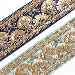 【50cm】インド刺繍リボン ネイビー 扇 5枚目の画像