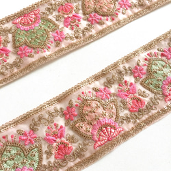 【50cm】インド刺繍リボン　ピンク　オーガンジー　フラワーポット 1枚目の画像