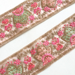 【50cm】インド刺繍リボン　ピンク　オーガンジー　フラワーポット 2枚目の画像