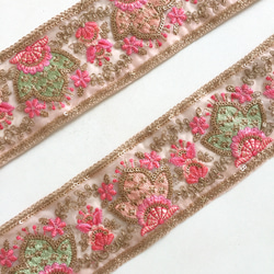 【50cm】インド刺繍リボン　ピンク　オーガンジー　フラワーポット 3枚目の画像