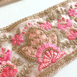 【50cm】インド刺繍リボン　ピンク　オーガンジー　フラワーポット 4枚目の画像