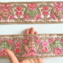 【50cm】インド刺繍リボン　ピンク　オーガンジー　フラワーポット 5枚目の画像