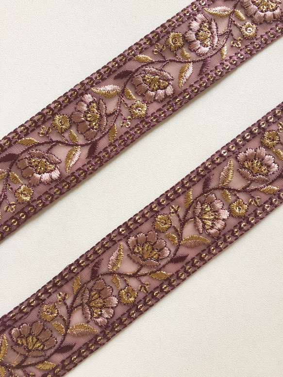 【50cm】インド刺繍リボン　モーヴ 2枚目の画像