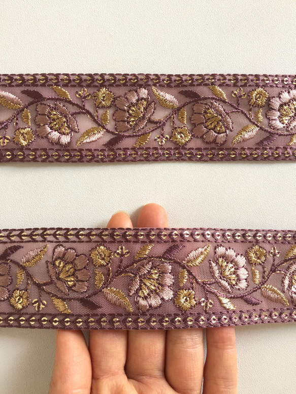 【50cm】インド刺繍リボン　モーヴ 4枚目の画像