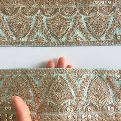 【50cm】インド刺繍リボン ミントグリーン　スパンコール　SS154 3枚目の画像