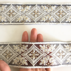 【50cm】インド刺繍リボン　グレーレース 4枚目の画像