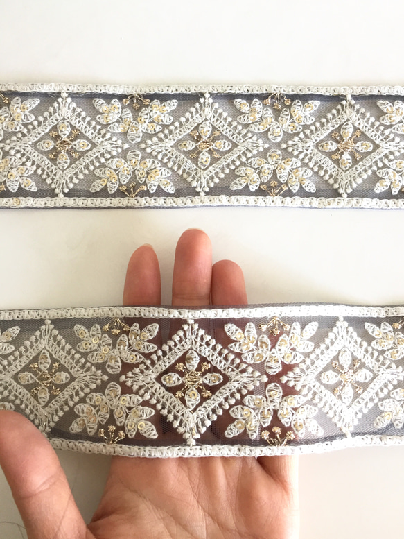 【50cm】インド刺繍リボン　グレーレース 4枚目の画像