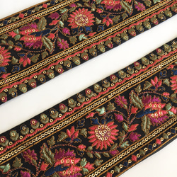 【SALE /50cm】インド刺繍リボン　ブラックxピンク 2枚目の画像