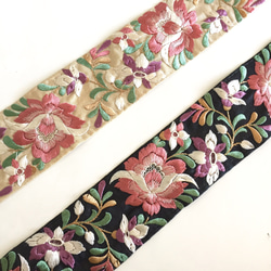 【1ヤード】インド刺繍リボン　シルク　ベージュxパープル 4枚目の画像