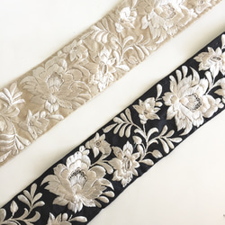 インド刺繍リボン　シルク　ブラックxホワイト 4枚目の画像