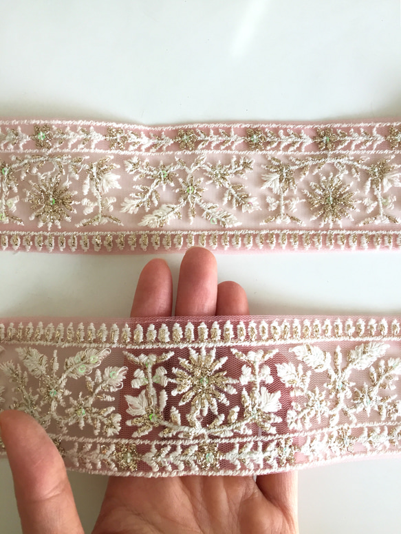 【50cm】インド刺繍リボン　ピンクレース 3枚目の画像
