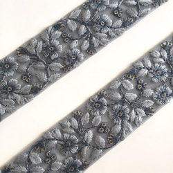 【50cm】インド刺繍リボン　ブルーグレー 2枚目の画像