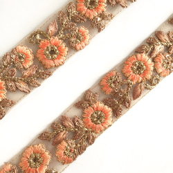 【50cm】インド刺繍リボン ネット　ピーチ 2枚目の画像