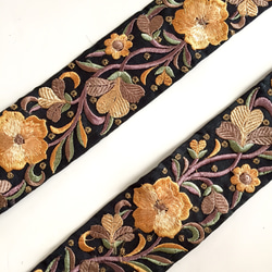 【50cm】インド刺繍リボン　ブラックxマスタードイエロー 2枚目の画像